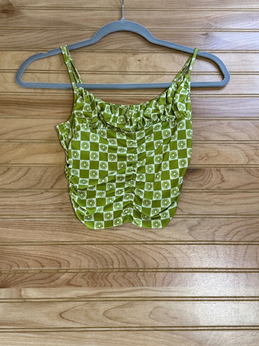Urban Outfitters Green Daisy Checkered Spaghetti Strap Top - Small